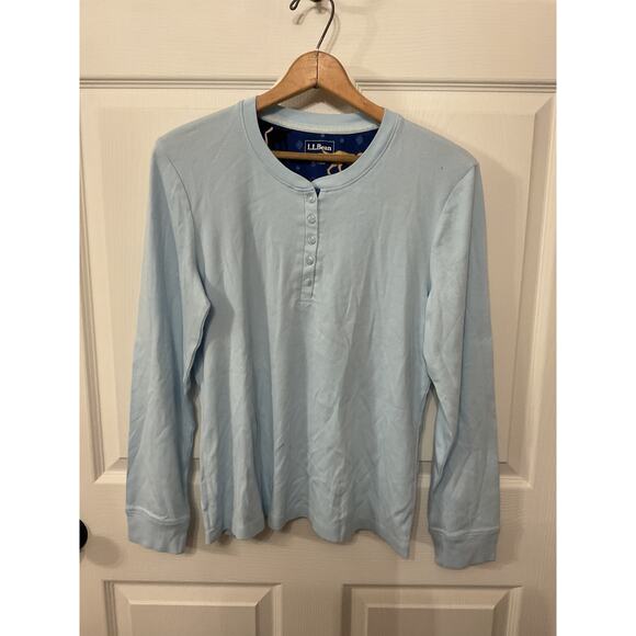 NWT L.L. Bean Women's Henley Bright Blue Dog Pajama 3 Button Top, M - Picture 1 of 4